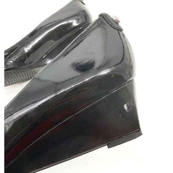 Stuart Weitzman Black Patent Leather Peep Toe Wedge Pumps Size 10.5 M - Picture 4 of 13